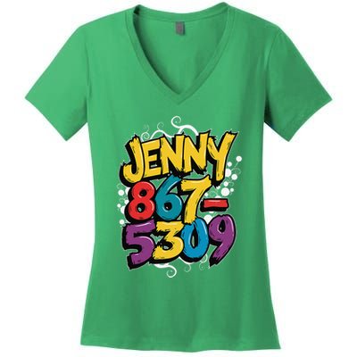 Nostalgic Jenny Phone Number 867 5309 Retro Music 80s Funny Women's V-Neck T-Shirt