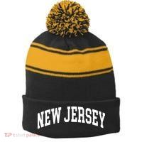 New Jersey Throwback Design Print Classic Stripe Pom Pom Beanie