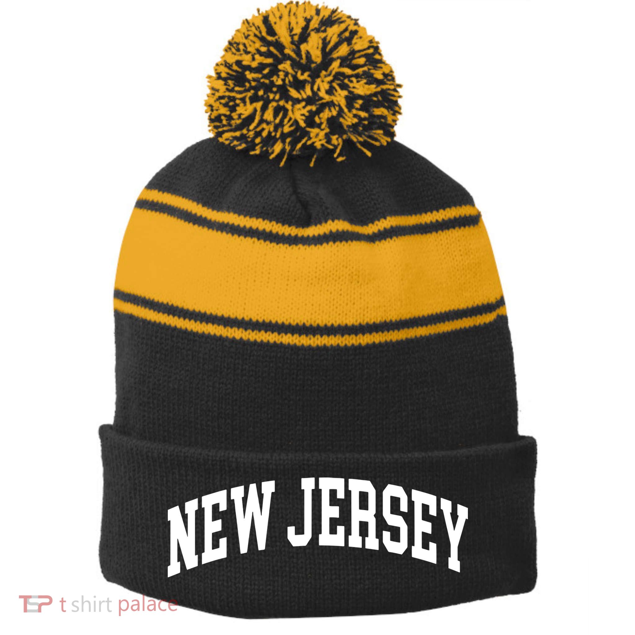 New Jersey Throwback Design Print Classic Stripe Pom Pom Beanie