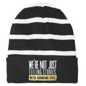 Not Just Telling Stories Were Changing Lives Dhar Mann Fam Striped Beanie with Solid Band