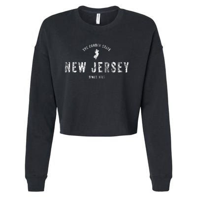 New Jersey T Vintage Sports Design Retro Nj Cropped Pullover Crew