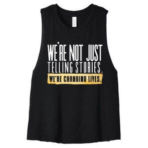 Not Just Telling Stories Were Changing Lives Dhar Mann Fam Women's Racerback Cropped Tank