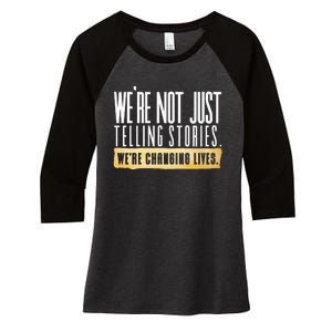 Not Just Telling Stories Were Changing Lives Dhar Mann Fam Women's Tri-Blend 3/4-Sleeve Raglan Shirt