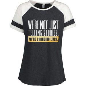 Not Just Telling Stories Were Changing Lives Dhar Mann Fam Enza Ladies Jersey Colorblock Tee