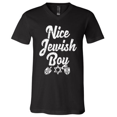 Nice Jewish Ugly Hanukkah Sweater Chanukah Jew Gift  V-Neck T-Shirt