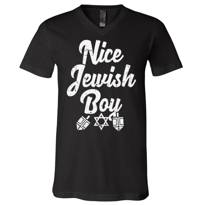 Nice Jewish Ugly Hanukkah Sweater Chanukah Jew Gift  V-Neck T-Shirt