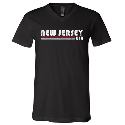 New Jersey Usa Retro Vintage State V-Neck T-Shirt