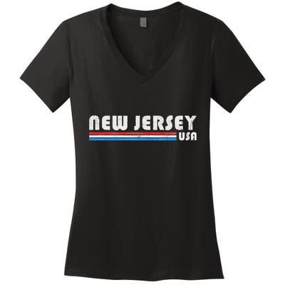 New Jersey Usa Retro Vintage State Gift Women's V-Neck T-Shirt