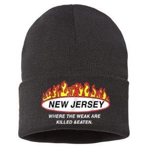 New Jersey Where The Weak Are Ki.l.led And Eaten Sustainable Knit Beanie