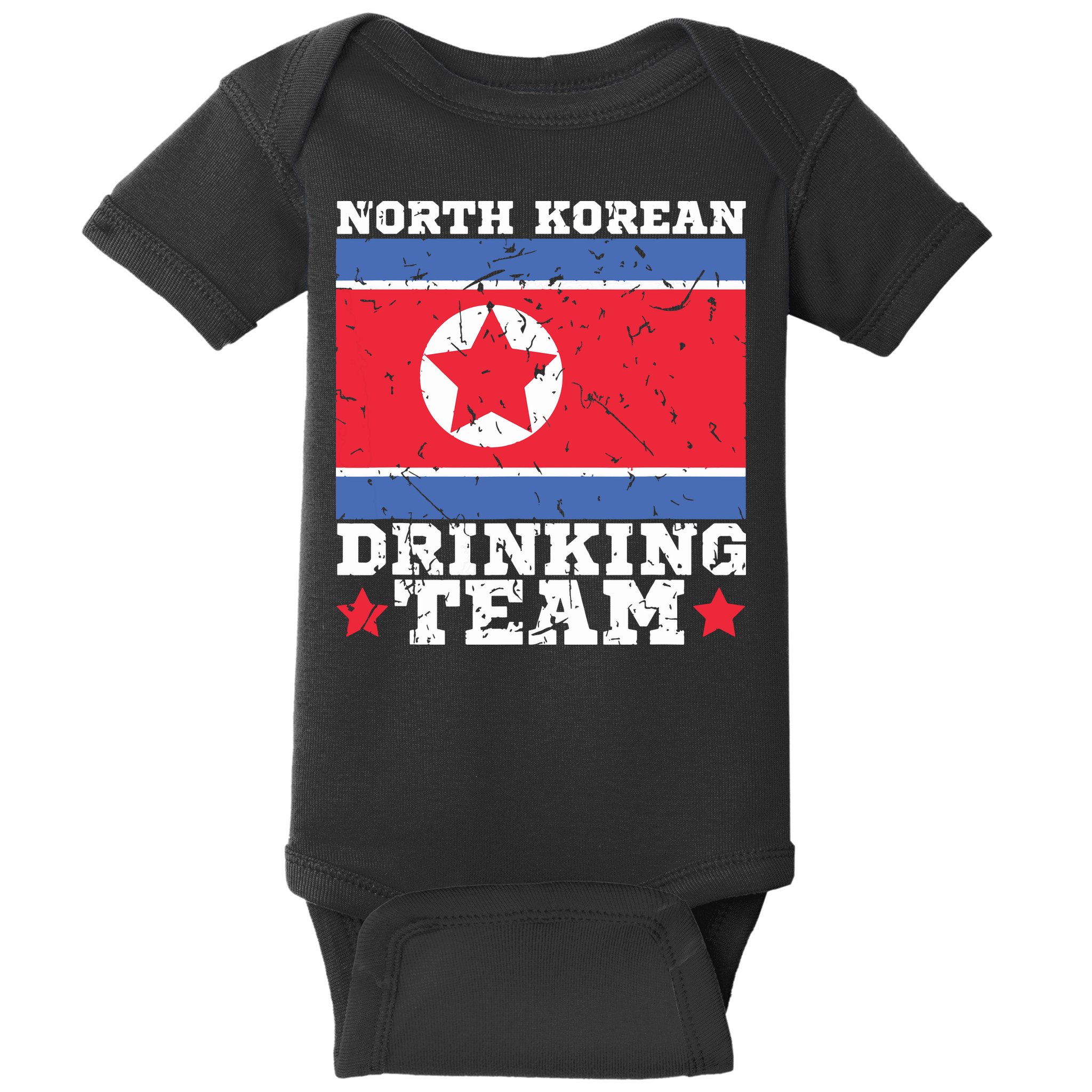 North Korean Drinking Team Funny North Korea Flag Beer Baby Bodysuit