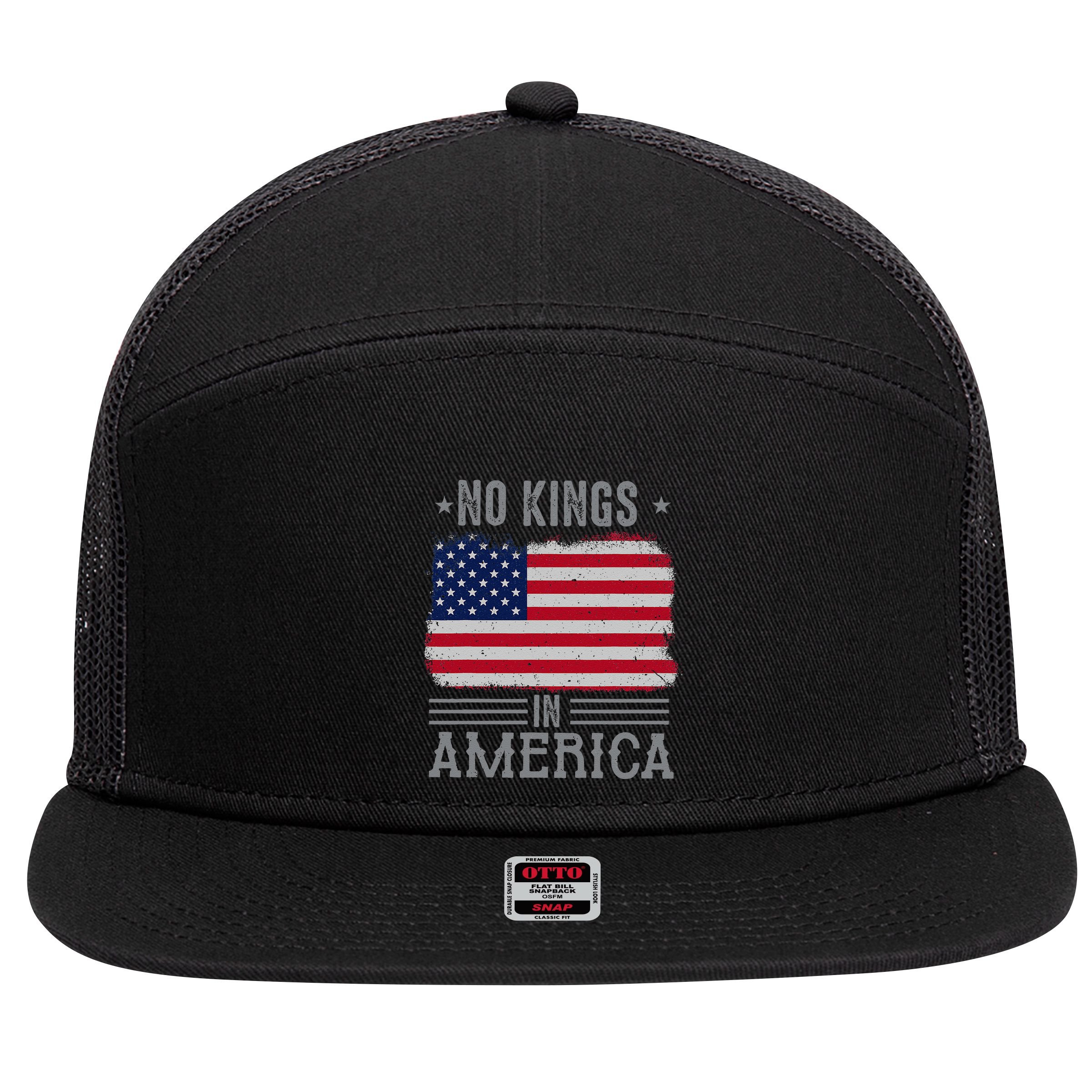 No Kings In America Flag Protest Save Democracy 7 Panel Mesh Trucker Snapback Hat