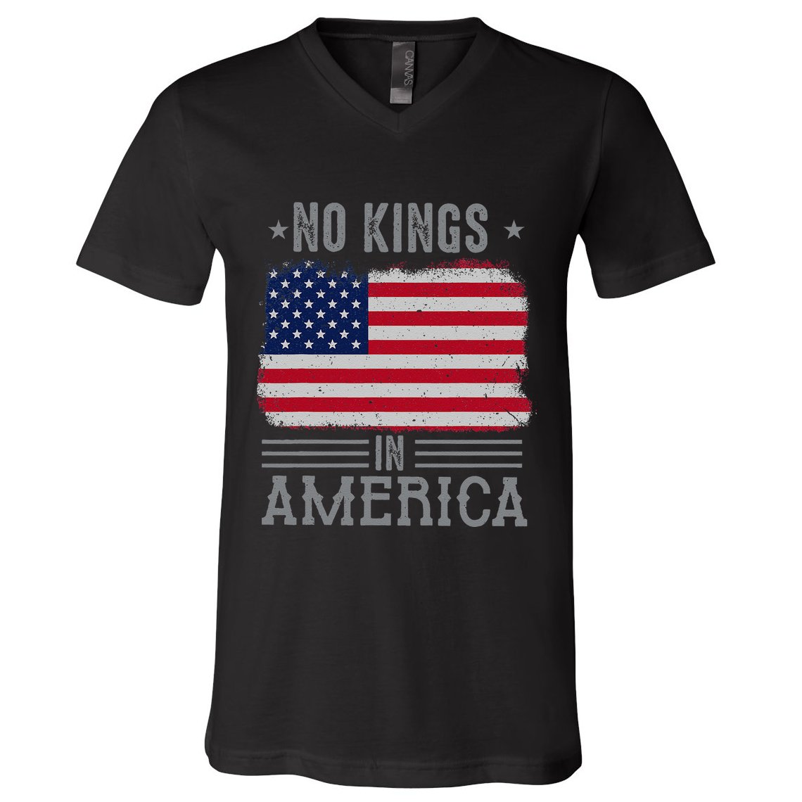 No Kings In America Flag Protest Save Democracy V-Neck T-Shirt