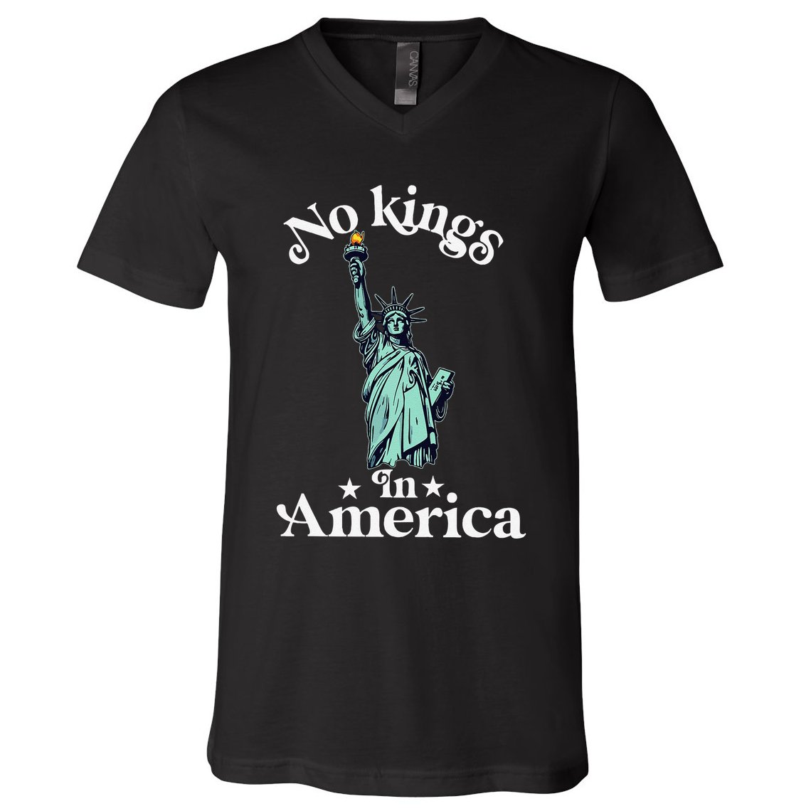 No Kings In America Flag Protest Save Democracy V-Neck T-Shirt