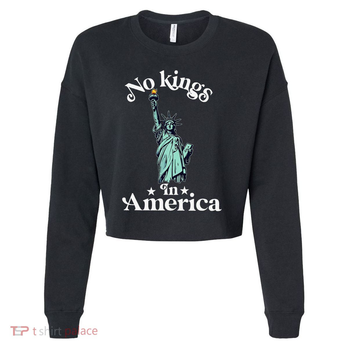 No Kings In America Flag Protest Save Democracy Cropped Pullover Crew