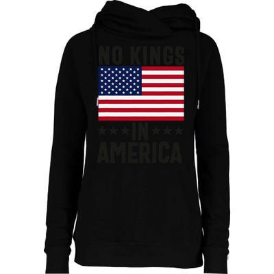 No Kings In America Flag Protest Save Democracy Womens Funnel Neck Pullover Hood