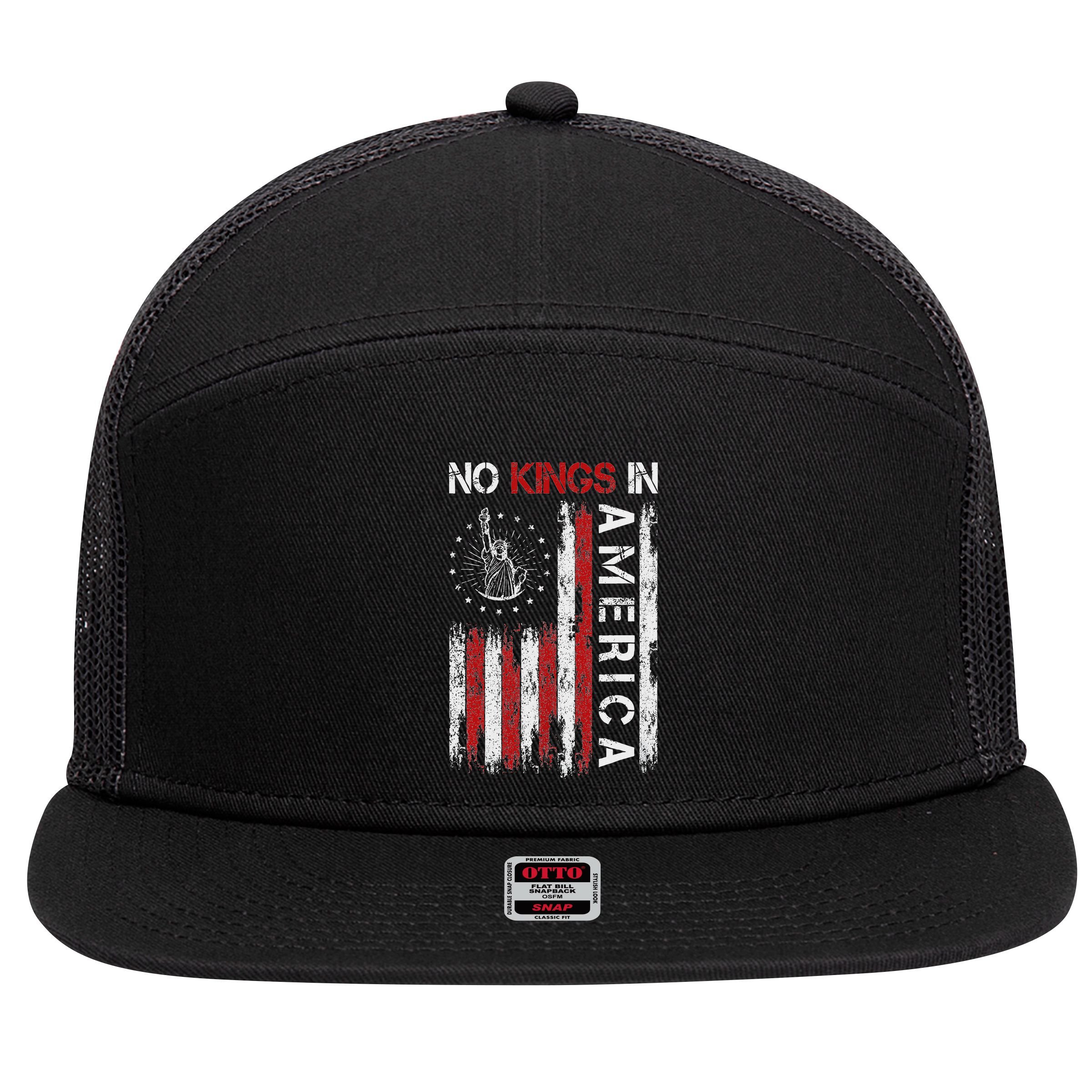 No Kings In America 7 Panel Mesh Trucker Snapback Hat