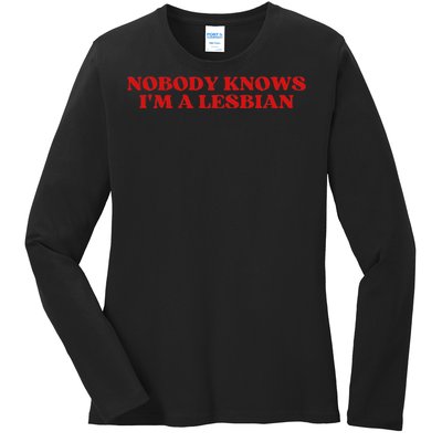 Nobody Knows Im A Lesbian Aesthetic Ladies Long Sleeve Shirt