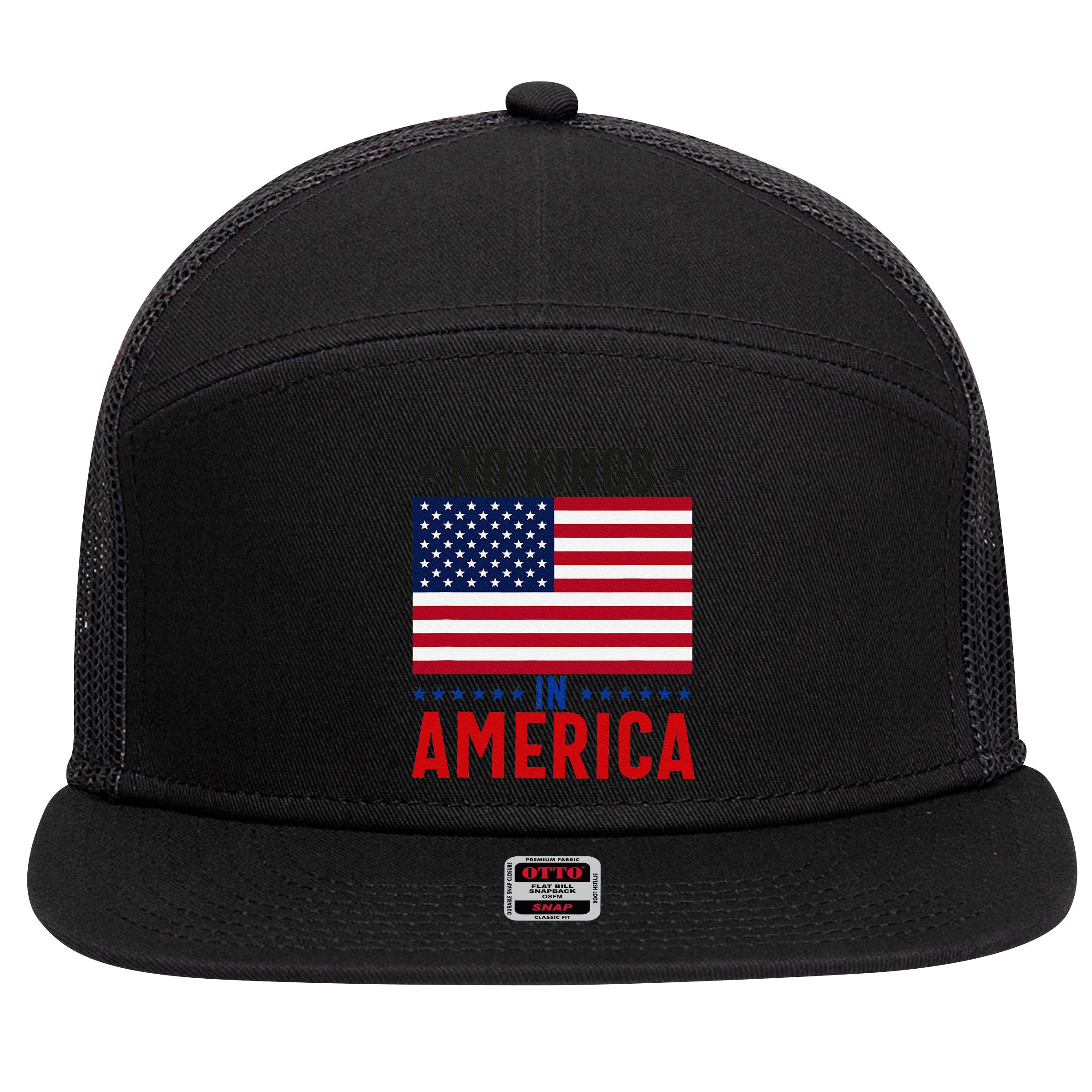 No Kings In America Flag Protest Save Democracy 7 Panel Mesh Trucker Snapback Hat