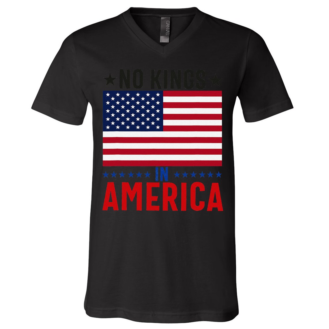 No Kings In America Flag Protest Save Democracy V-Neck T-Shirt