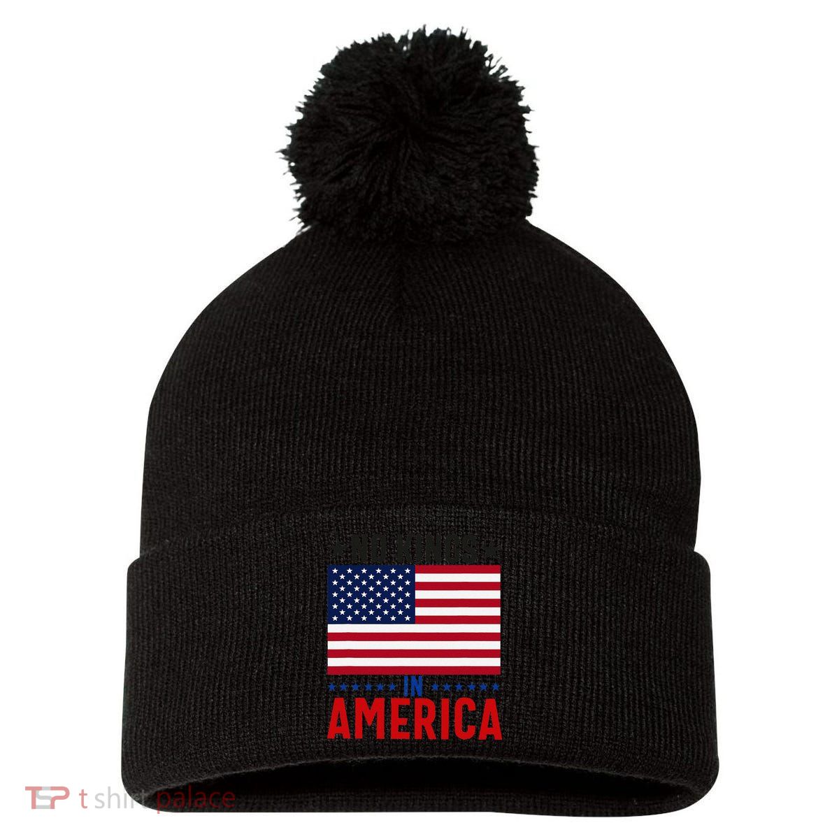 No Kings In America Flag Protest Save Democracy Pom Pom 12in Knit Beanie