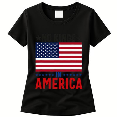 No Kings In America Flag Protest Save Democracy Womens T-Shirt