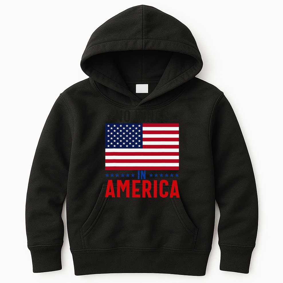 No Kings In America Flag Protest Save Democracy Kids Hoodie