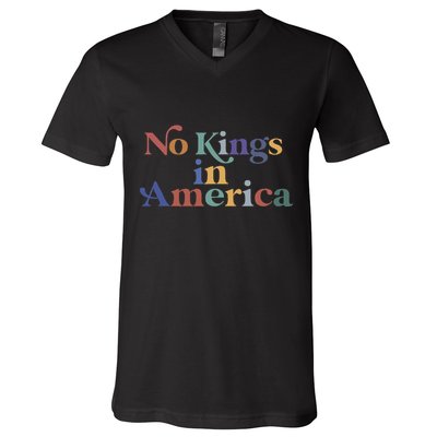 No Kings In America Flag Protest Save Democracy V-Neck T-Shirt
