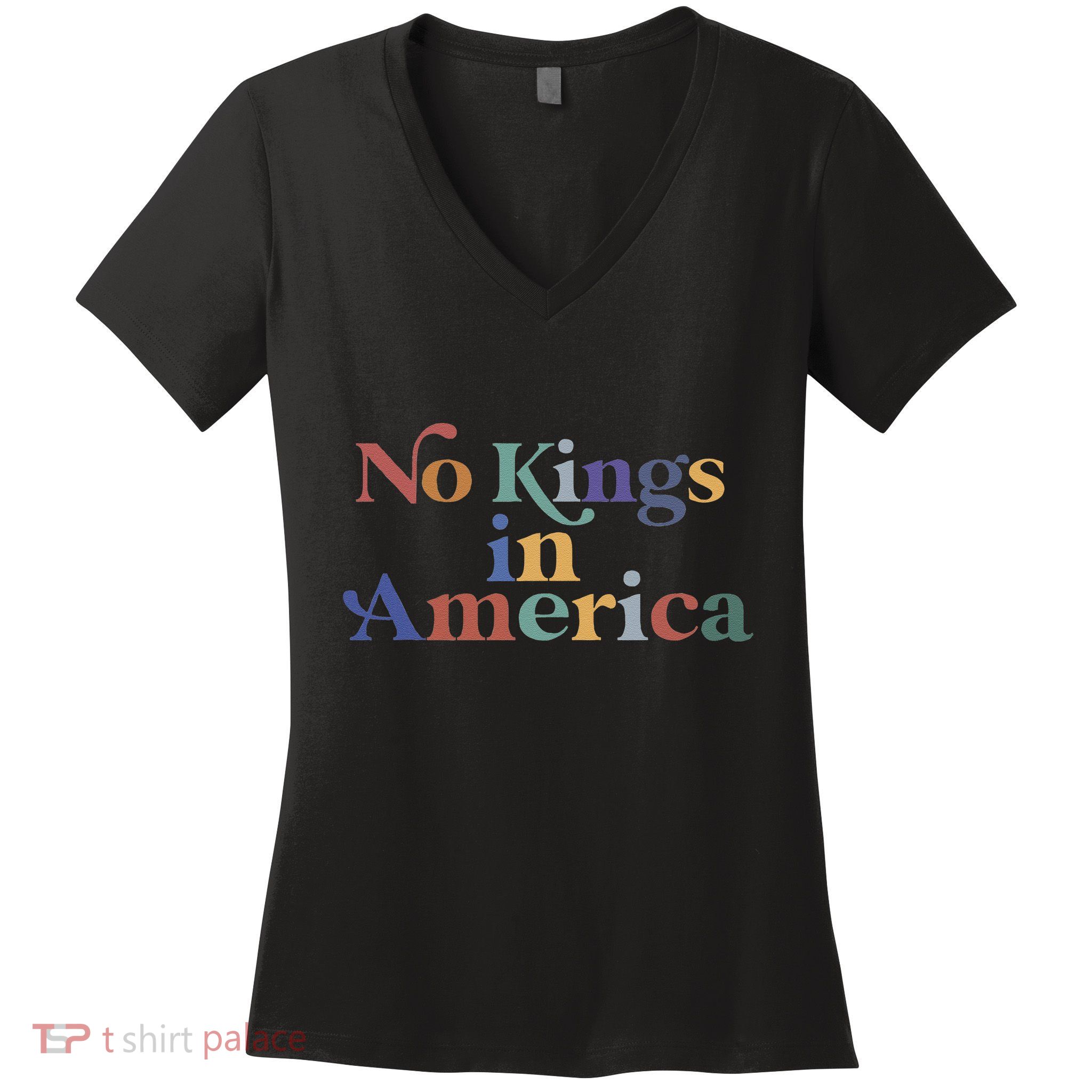 No Kings In America Flag Protest Save Democracy Women's V-Neck T-Shirt