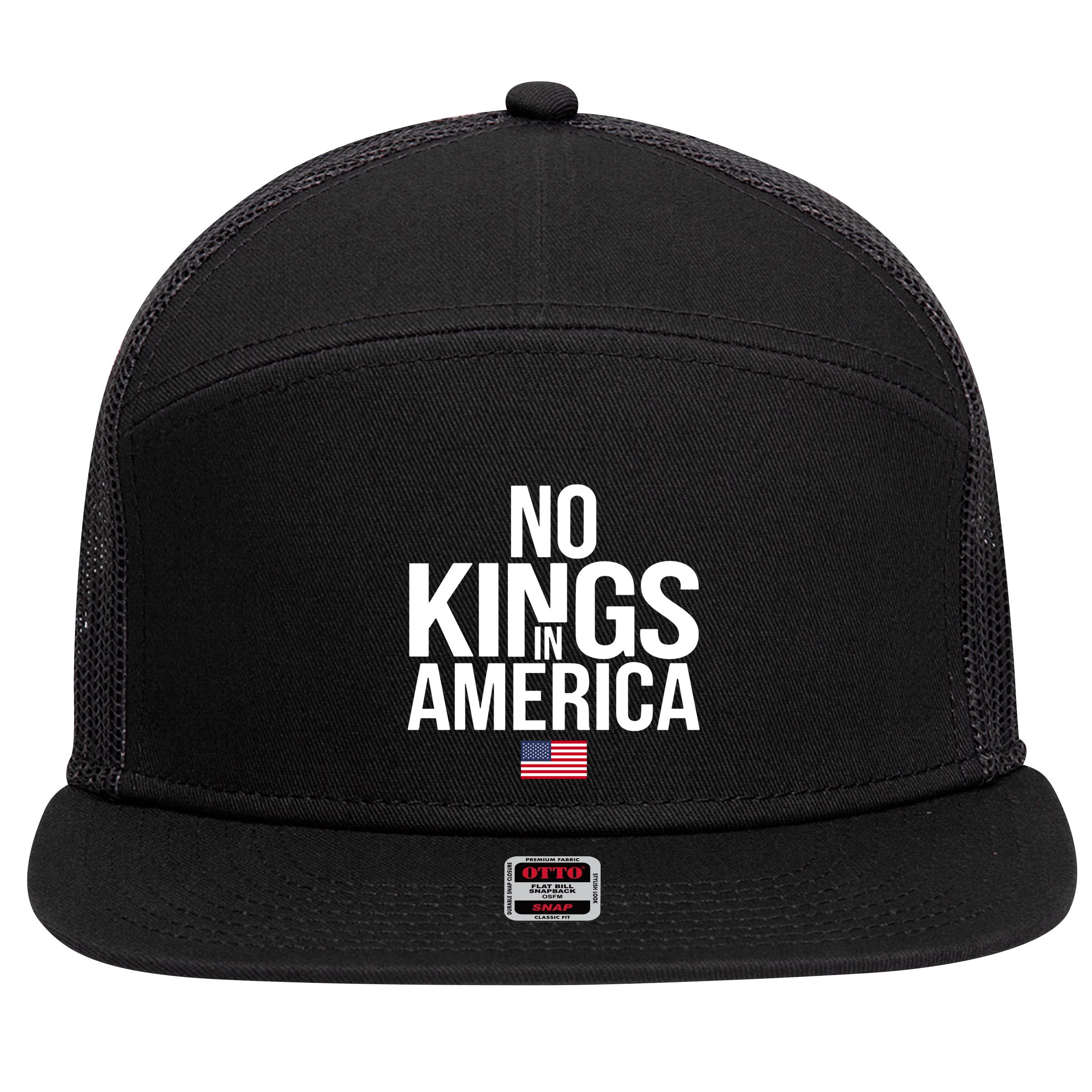 No Kings In America 7 Panel Mesh Trucker Snapback Hat