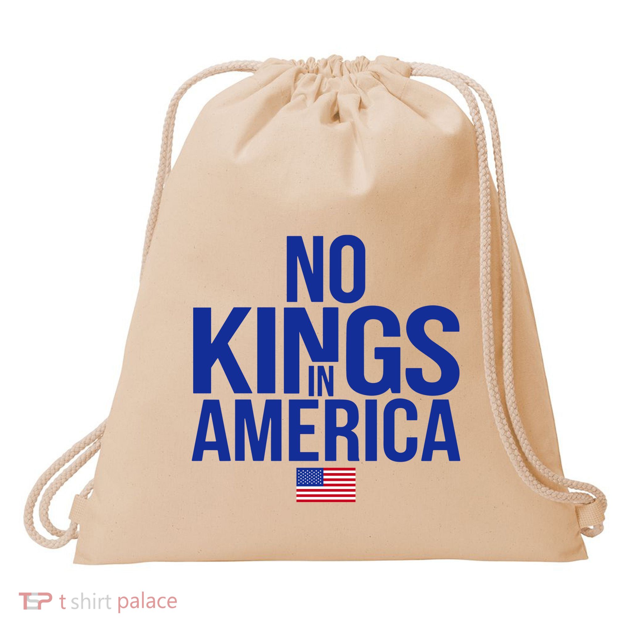 No Kings In America Drawstring Bag