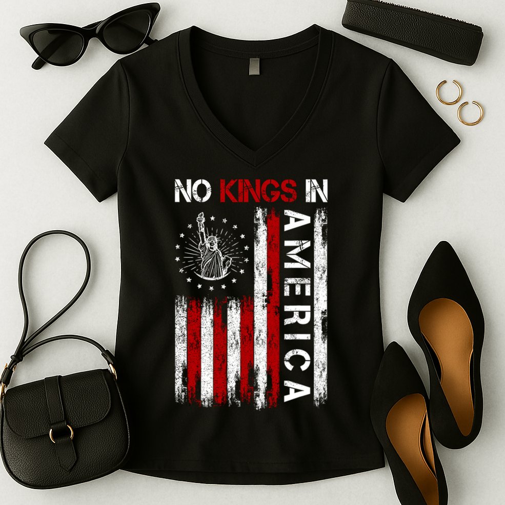No Kings In America Women's V-Neck T-Shirt