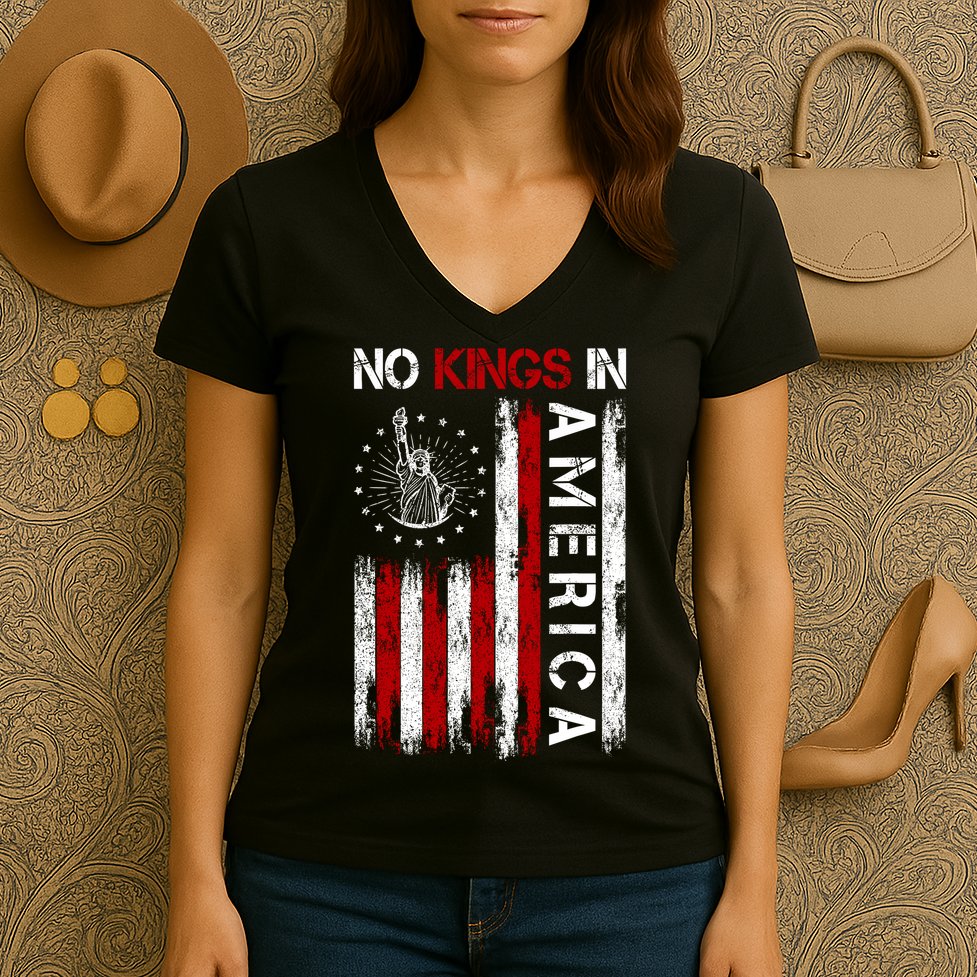 No Kings In America Women's V-Neck T-Shirt