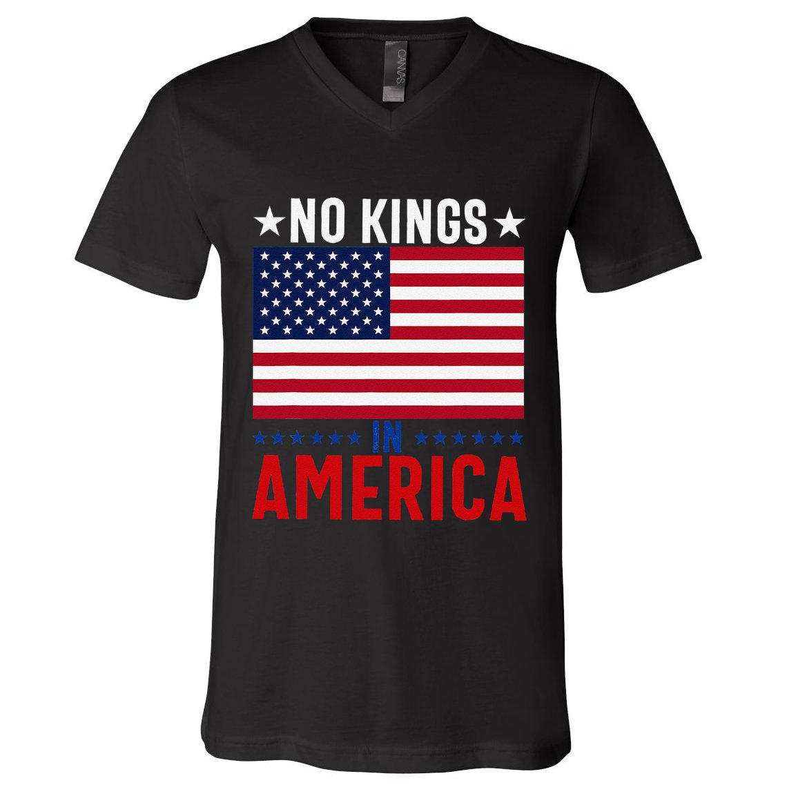 No Kings In America Flag Protest Save Democracy V-Neck T-Shirt