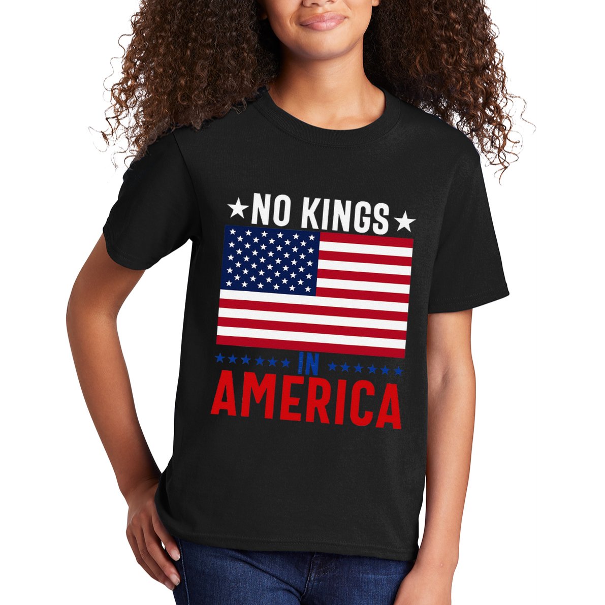 No Kings In America Flag Protest Save Democracy Kids T-Shirt