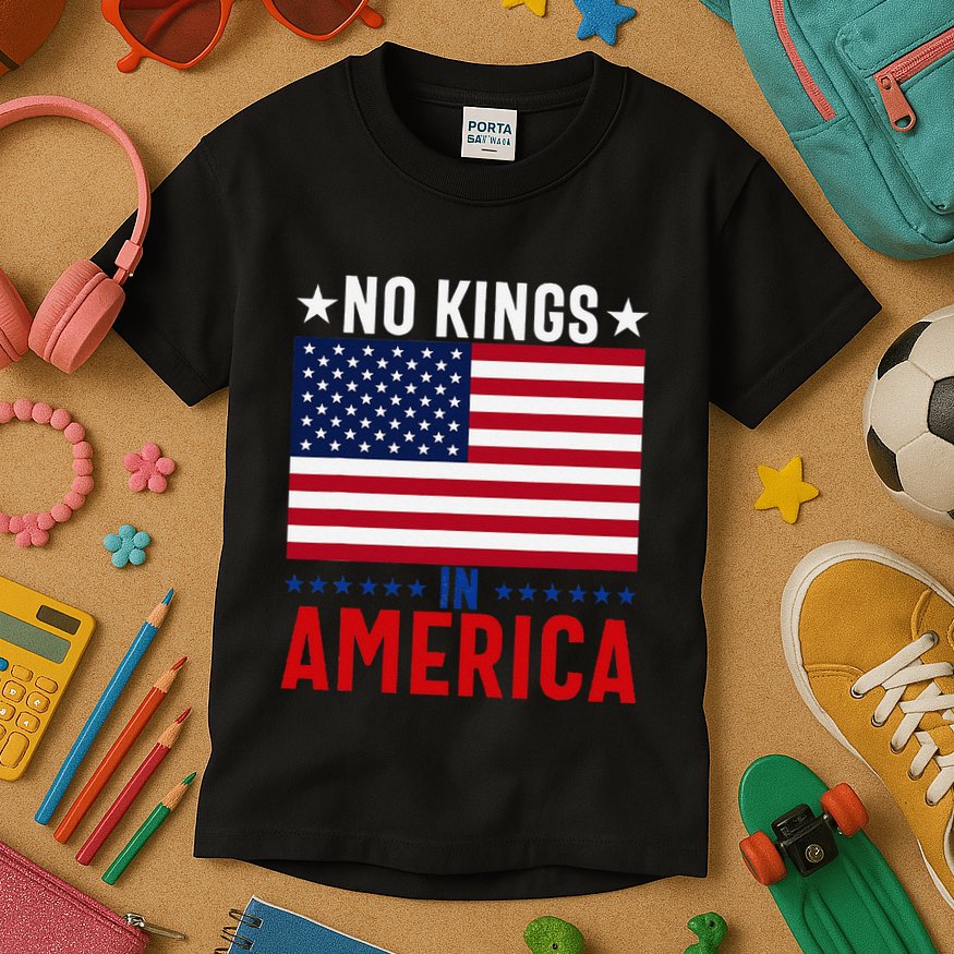 No Kings In America Flag Protest Save Democracy Kids T-Shirt