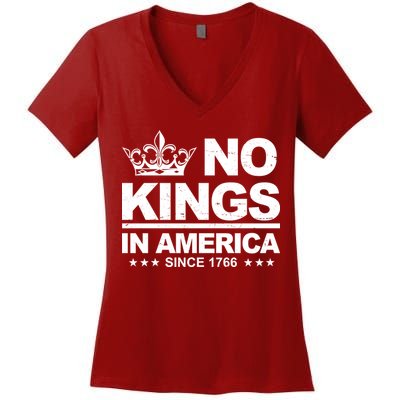 No Kings In America Vintage Democracy Since 1776 Women's V-Neck T-Shirt
