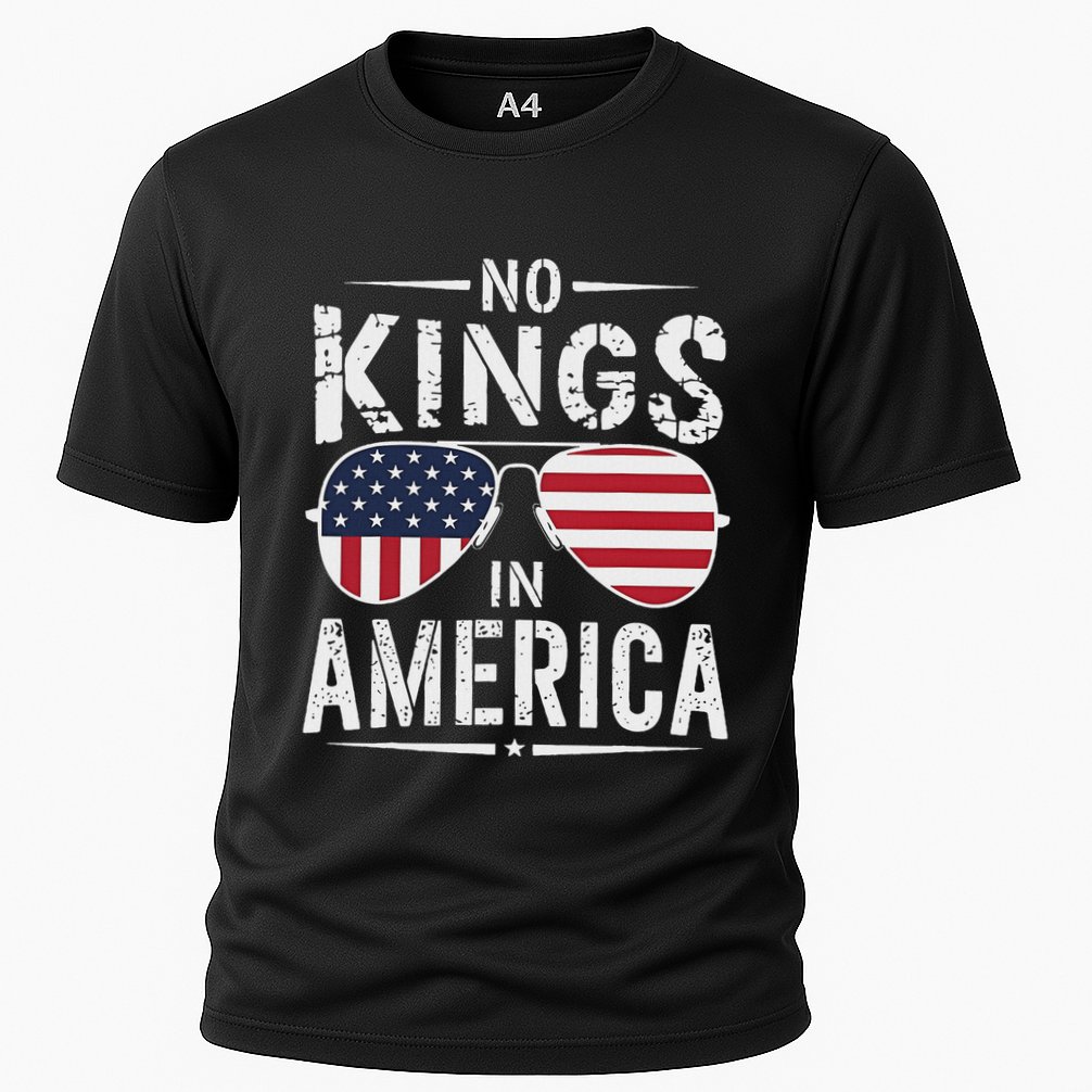 No Kings In America Sunglasses Us Flag Funny Anti Trump Cooling Performance Crew T-Shirt