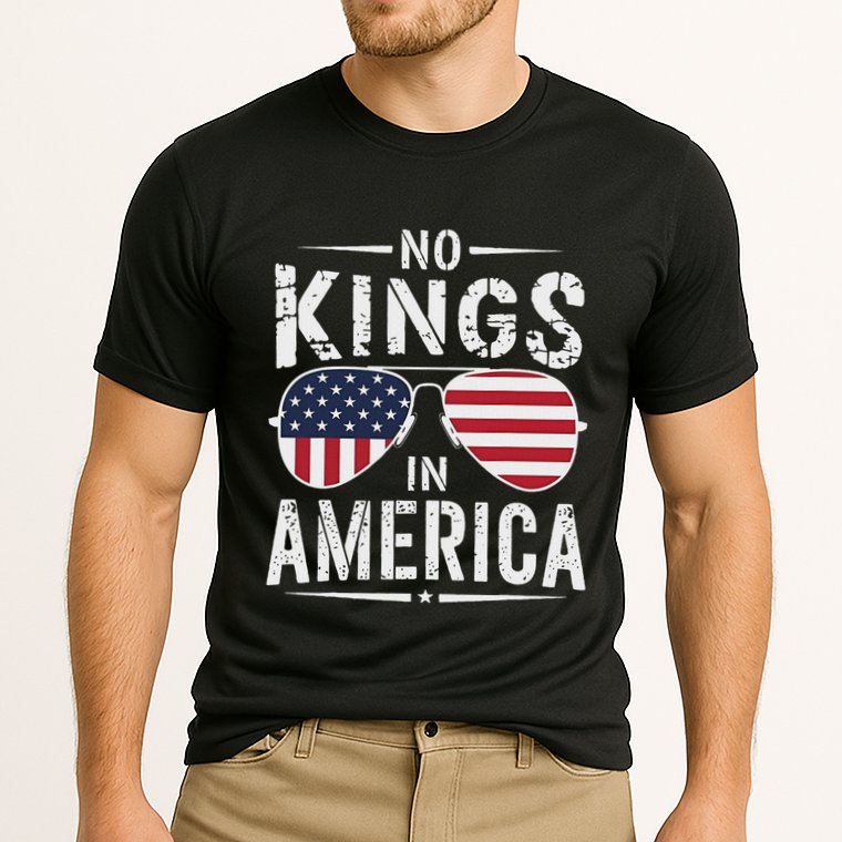 No Kings In America Sunglasses Us Flag Funny Anti Trump Cooling Performance Crew T-Shirt