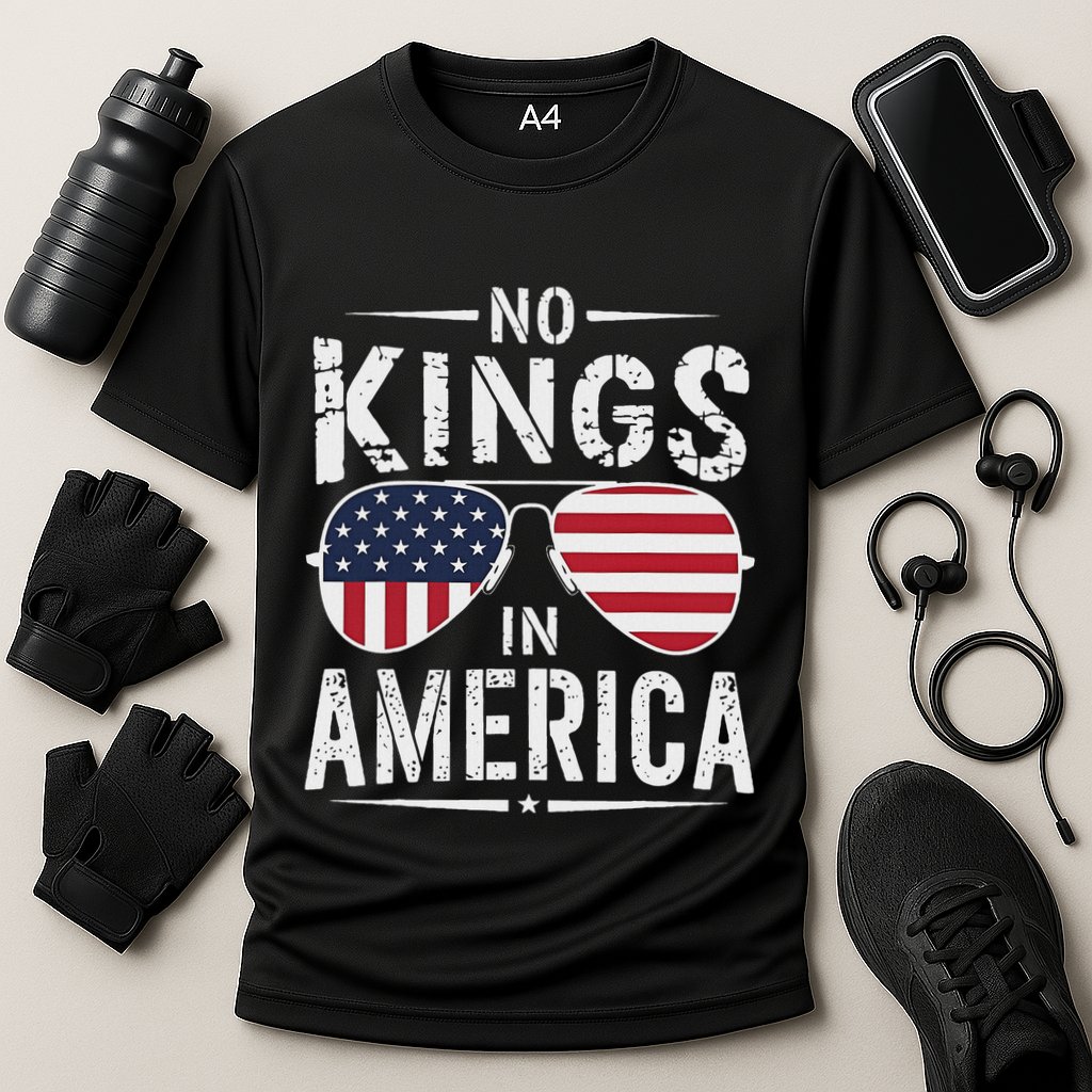 No Kings In America Sunglasses Us Flag Funny Anti Trump Cooling Performance Crew T-Shirt