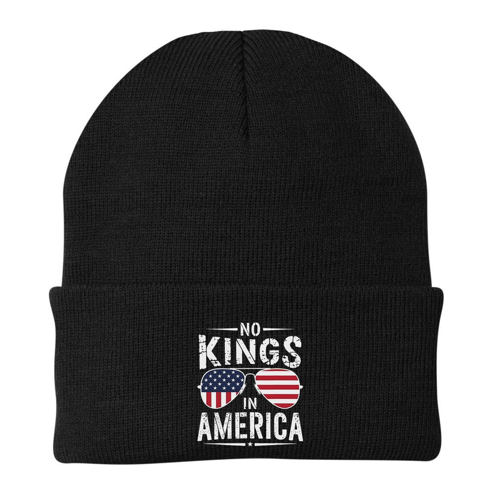 No Kings In America Sunglasses Us Flag Funny Anti Trump Beanie