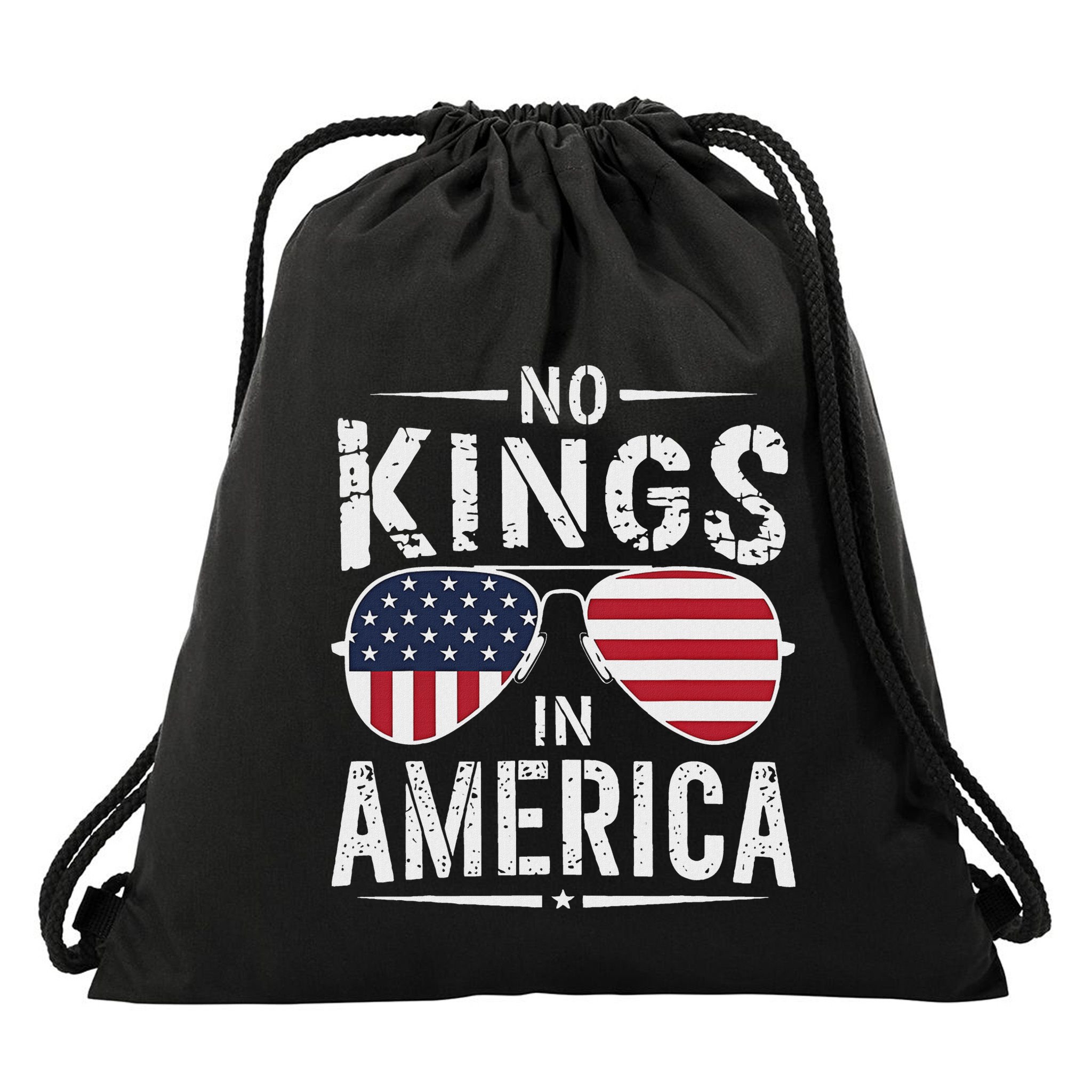 No Kings In America Sunglasses Us Flag Funny Anti Trump Drawstring Bag