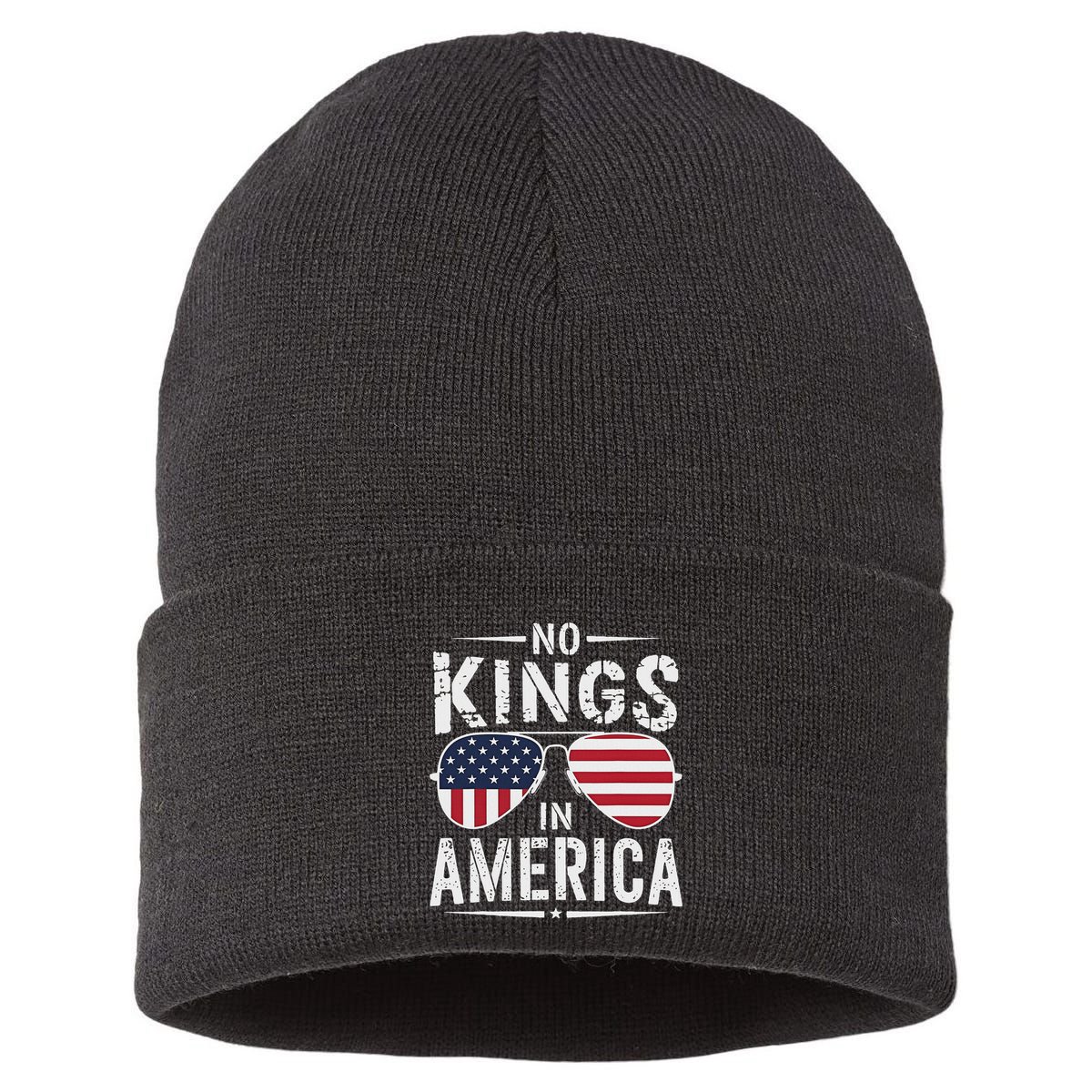 No Kings In America Sunglasses Us Flag Funny Anti Trump Sustainable Knit Beanie