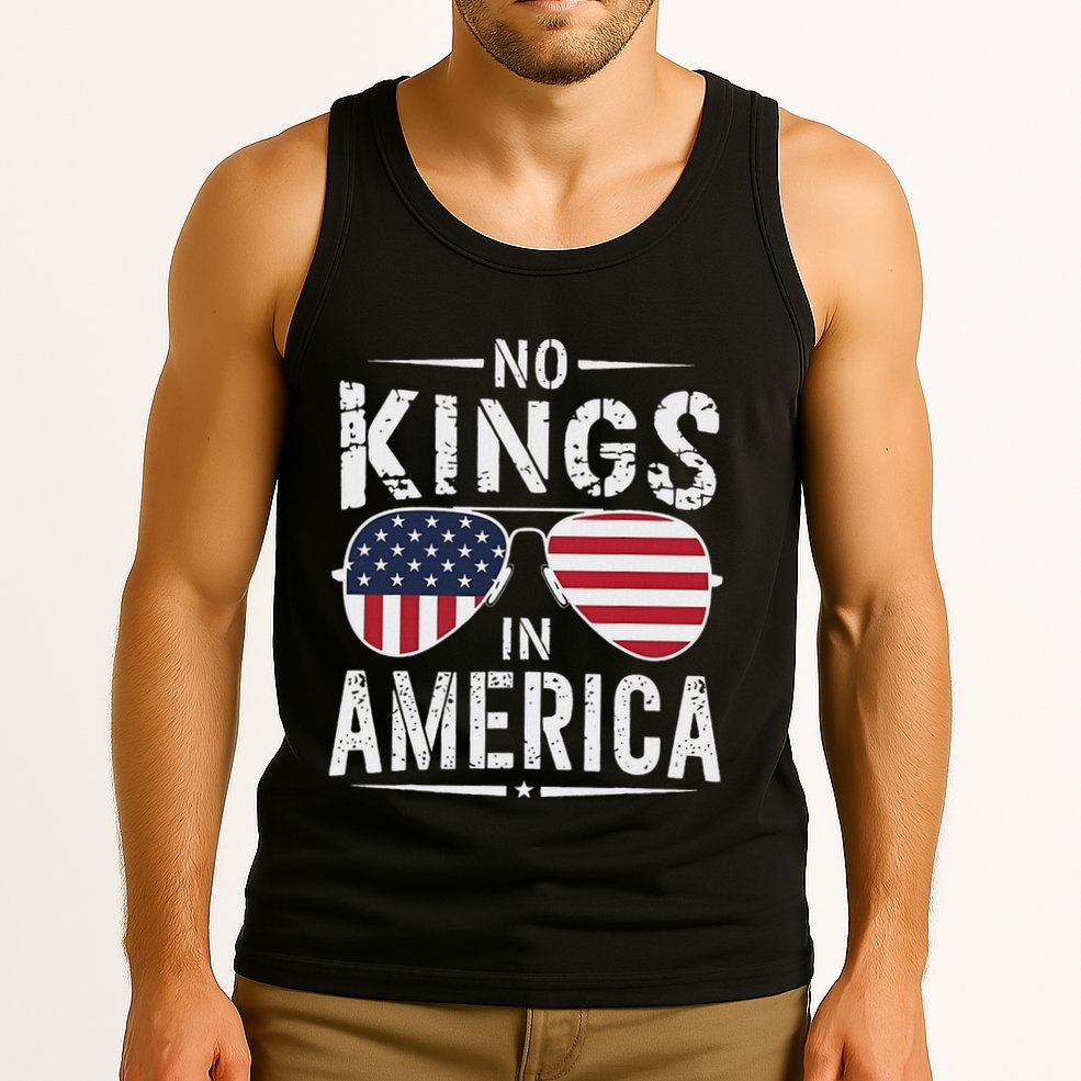 No Kings In America Sunglasses Us Flag Funny Anti Trump Tank Top