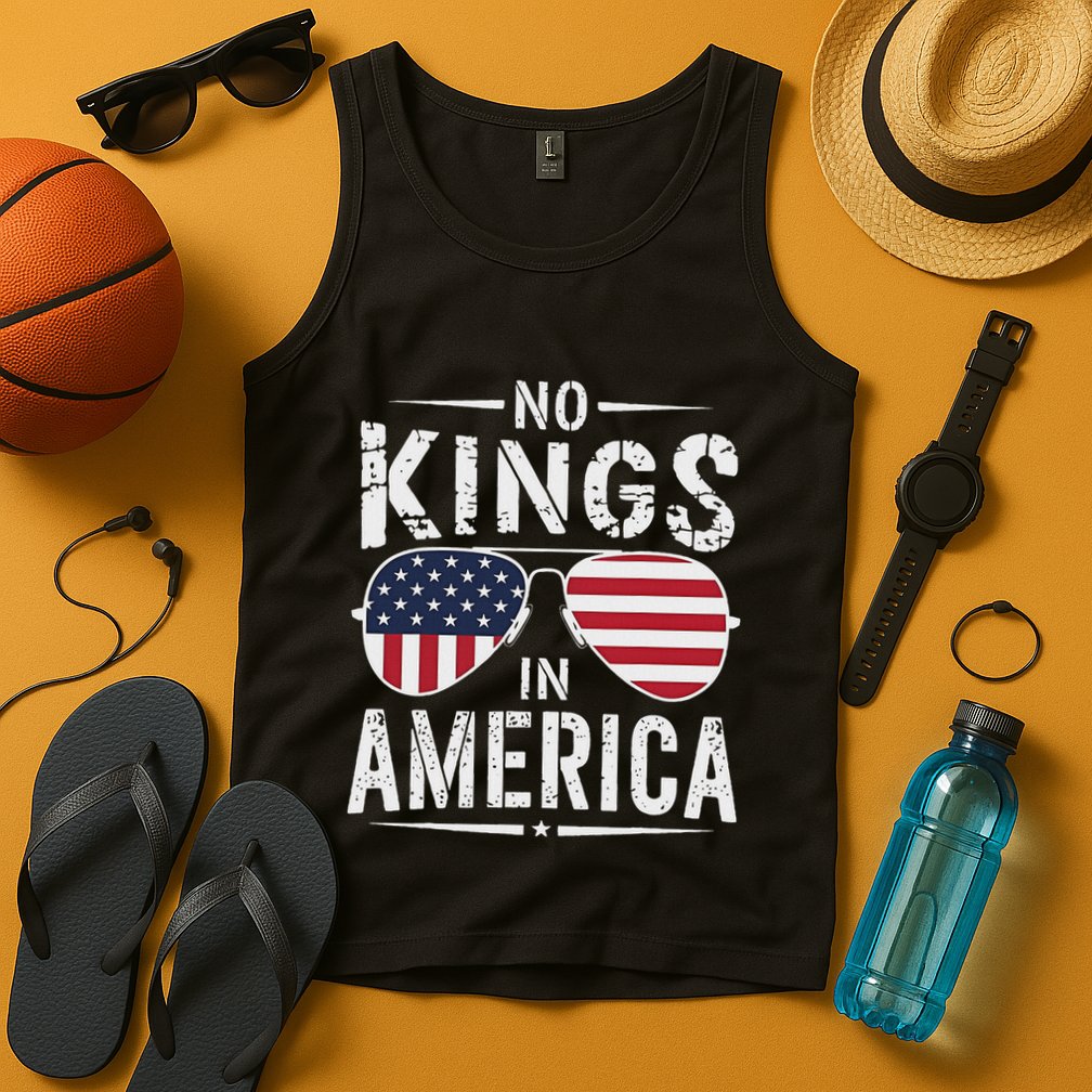No Kings In America Sunglasses Us Flag Funny Anti Trump Tank Top
