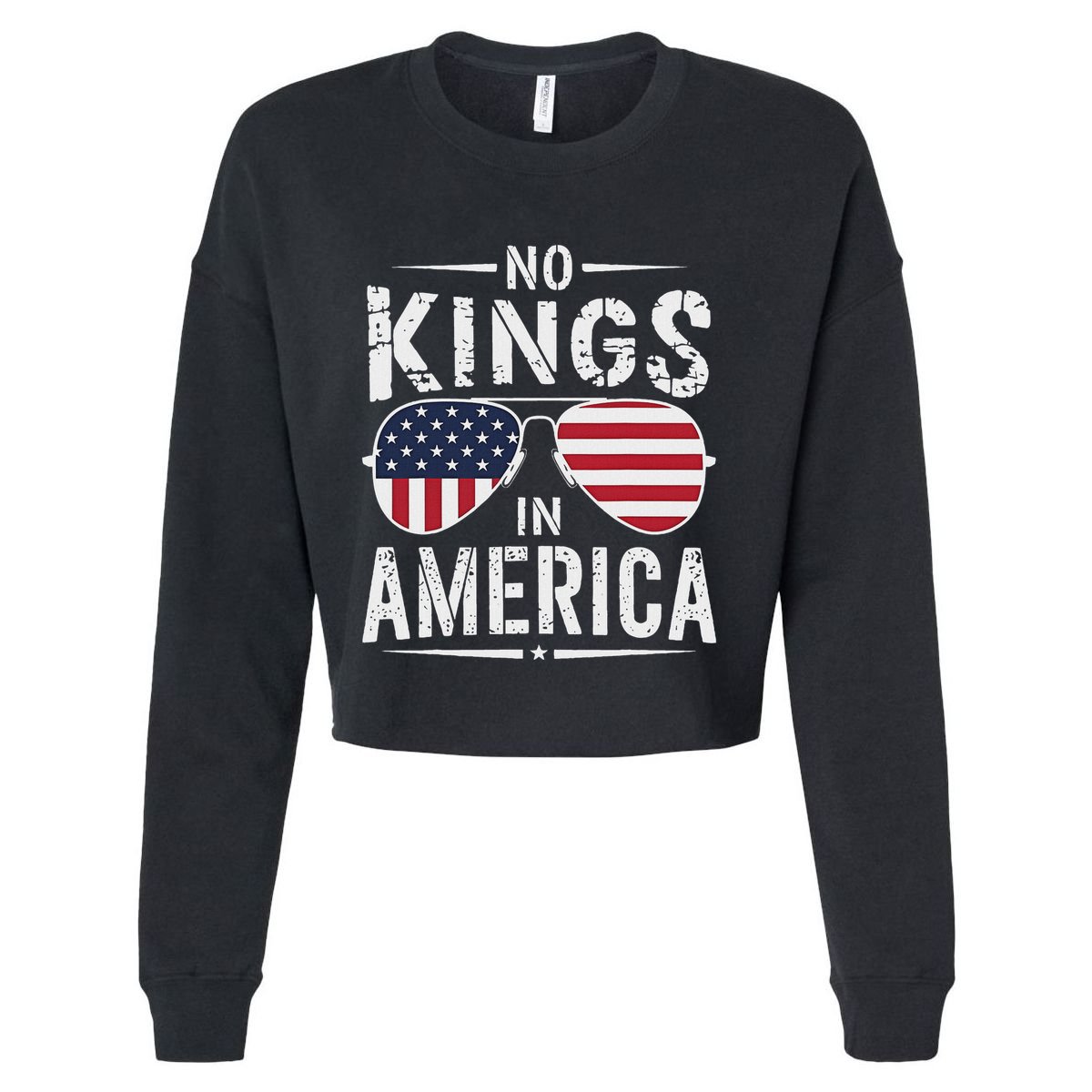 No Kings In America Sunglasses Us Flag Funny Anti Trump Cropped Pullover Crew