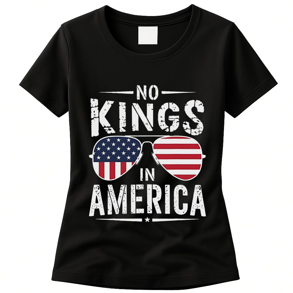 No Kings In America Sunglasses Us Flag Funny Anti Trump Womens T-Shirt