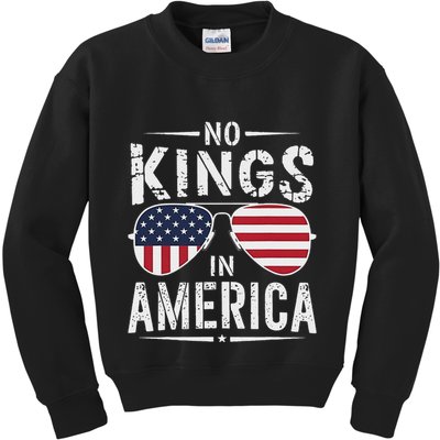 No Kings In America Sunglasses Us Flag Funny Anti Trump Kids Sweatshirt