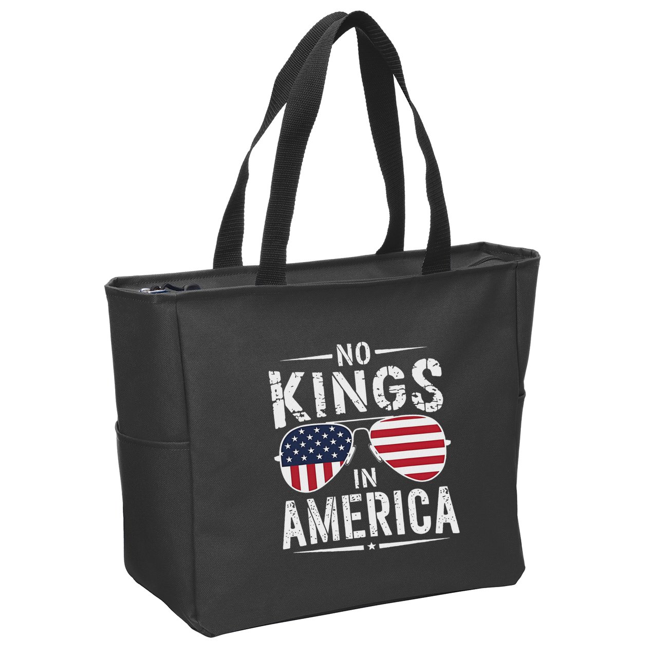 No Kings In America Sunglasses Us Flag Funny Anti Trump Zip Tote Bag