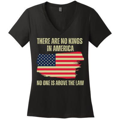 No Kings In America Trump 2024 Flag Design Women's V-Neck T-Shirt