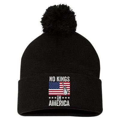 No Kings In America Flag Protest Save Democracy Pom Pom 12in Knit Beanie